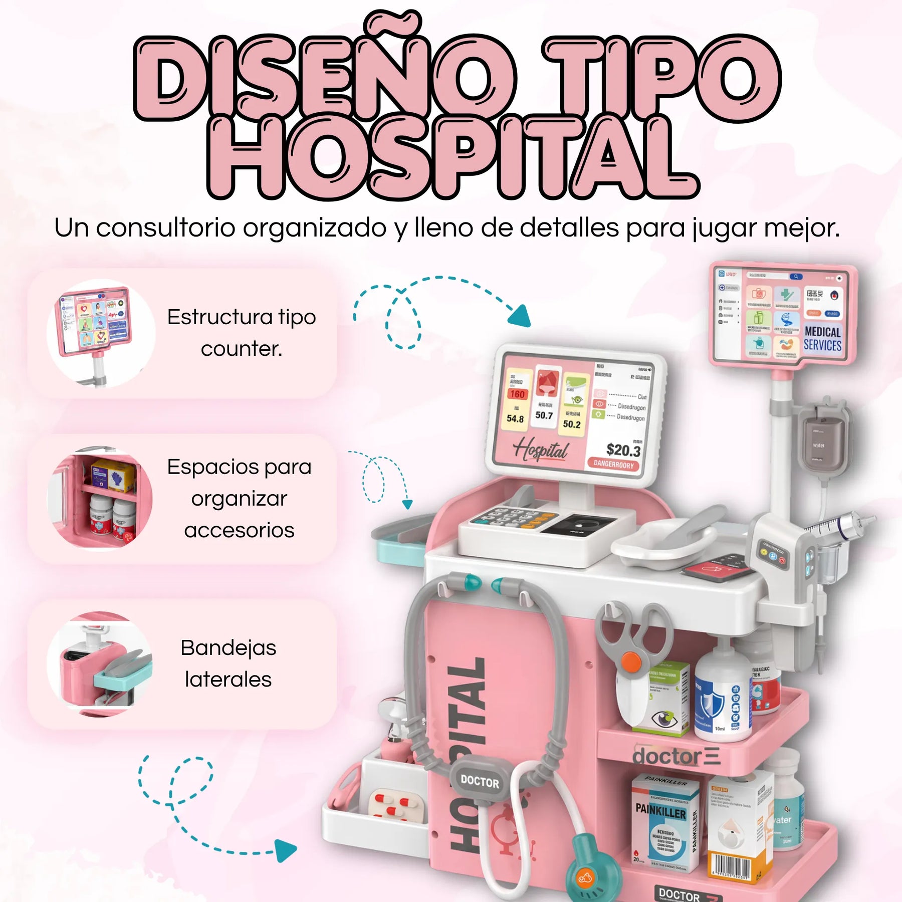 Consultorio Médico Infantil 55 Piezas con Luces, Sonidos y Accesorios