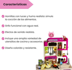 Cocina Infantil De 104 Piezas Realista Con Vapor, Luces Y Sonidos Para Niñas