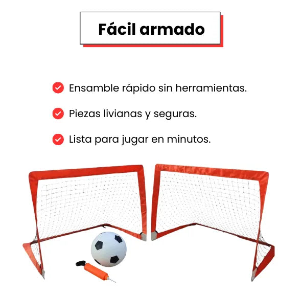 Set de Cancha Grande de Fútbol Infantil con Balón e Inflador Potería para Niños