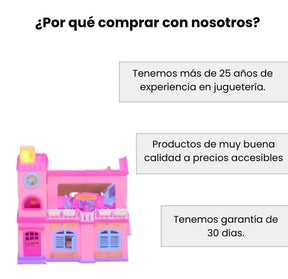Casa de Muñecas Escolar Pequeña Infantil 2 Pisos con 2 Muñecas y 54 Piezas
