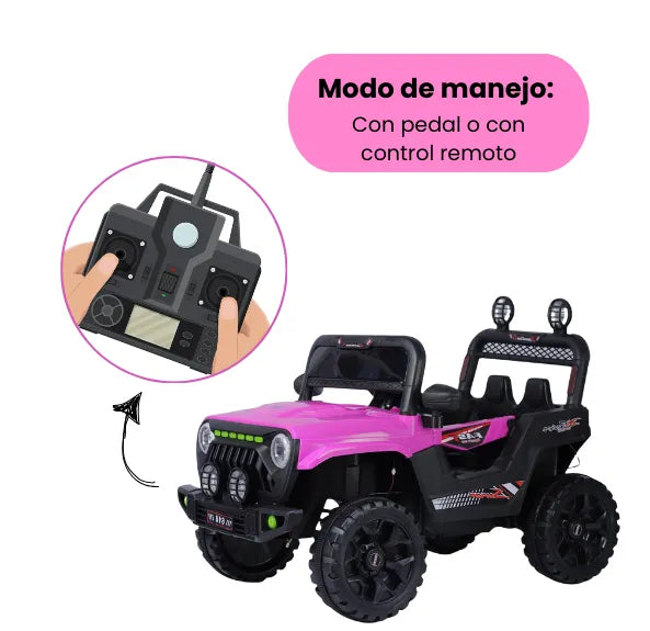 Montable Campero Mediano Para Niña Con Control Remoto, Bluetooth, Luces LED Y Sonidos