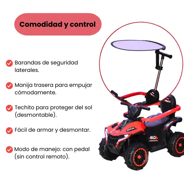Montable Cuatrimoto Pequeña Para Niños Con Guía, Luces y Bluetooth