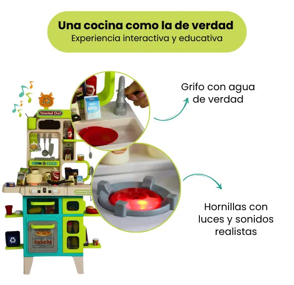 Cocina Infantil Chef Niño Con 104 Accesorios, Luces, Sonidos Y Agua Real