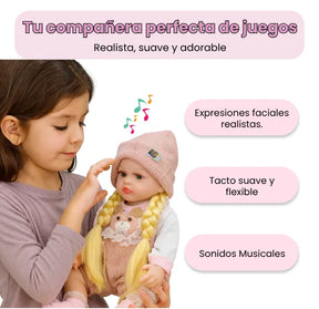 Muñeca Reborn de Silicona Con Sonidos Peinable con Tetero y Chupete