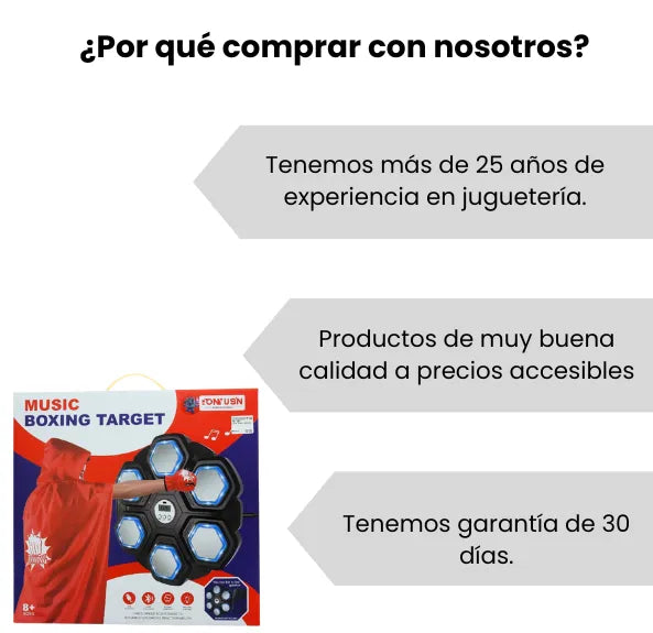Tablero de Boxeo Musical Infantil con Luces LED Y Bluetooth