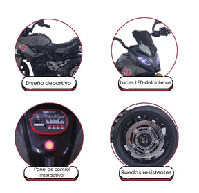 Montable Moto HD Infantil 3 Ruedas Con Luces LED, Sonidos, Bluetooth, USB Y Micrófono