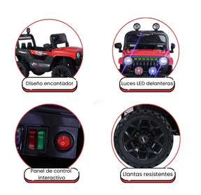 Montable Campero Mediano Para Niño Con Control Remoto, Bluetooth, Luces LED Y Sonidos