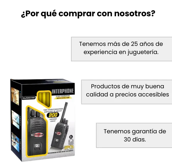 Walkie Talkies Infantiles con Batería Recargable 200 Metros Largo Alcance