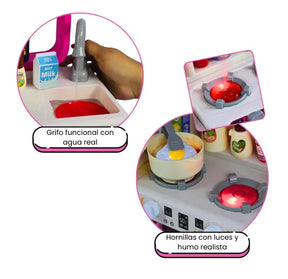 Cocina Infantil De 104 Piezas Realista Con Vapor, Luces Y Sonidos Para Niñas