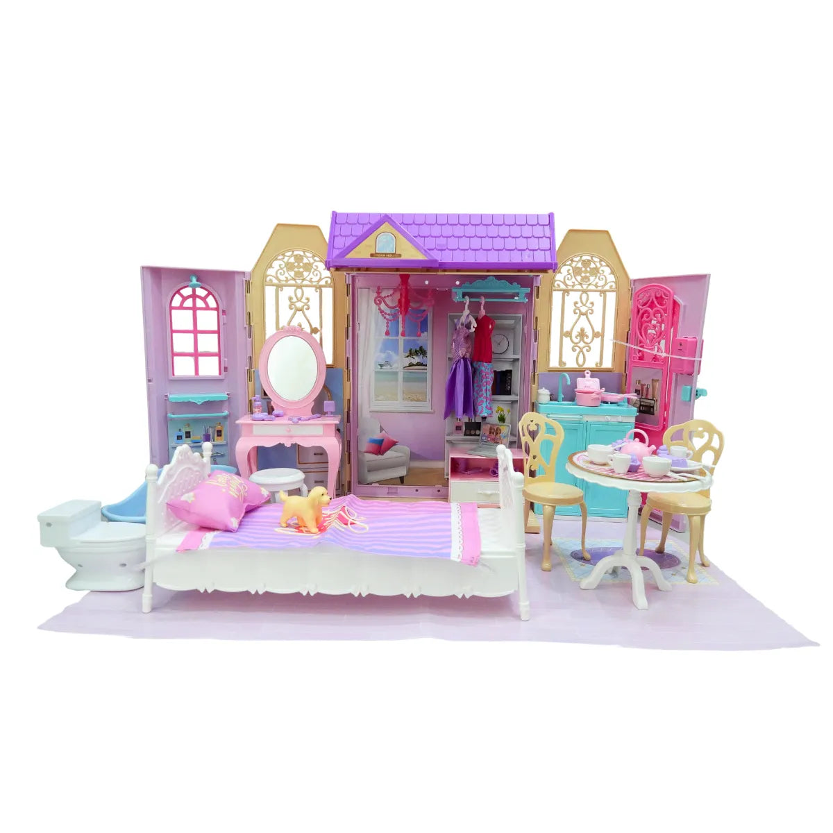 Casa de Muñecas Tipo Maleta con Muñeca y 60 Accesorios Para Niñas