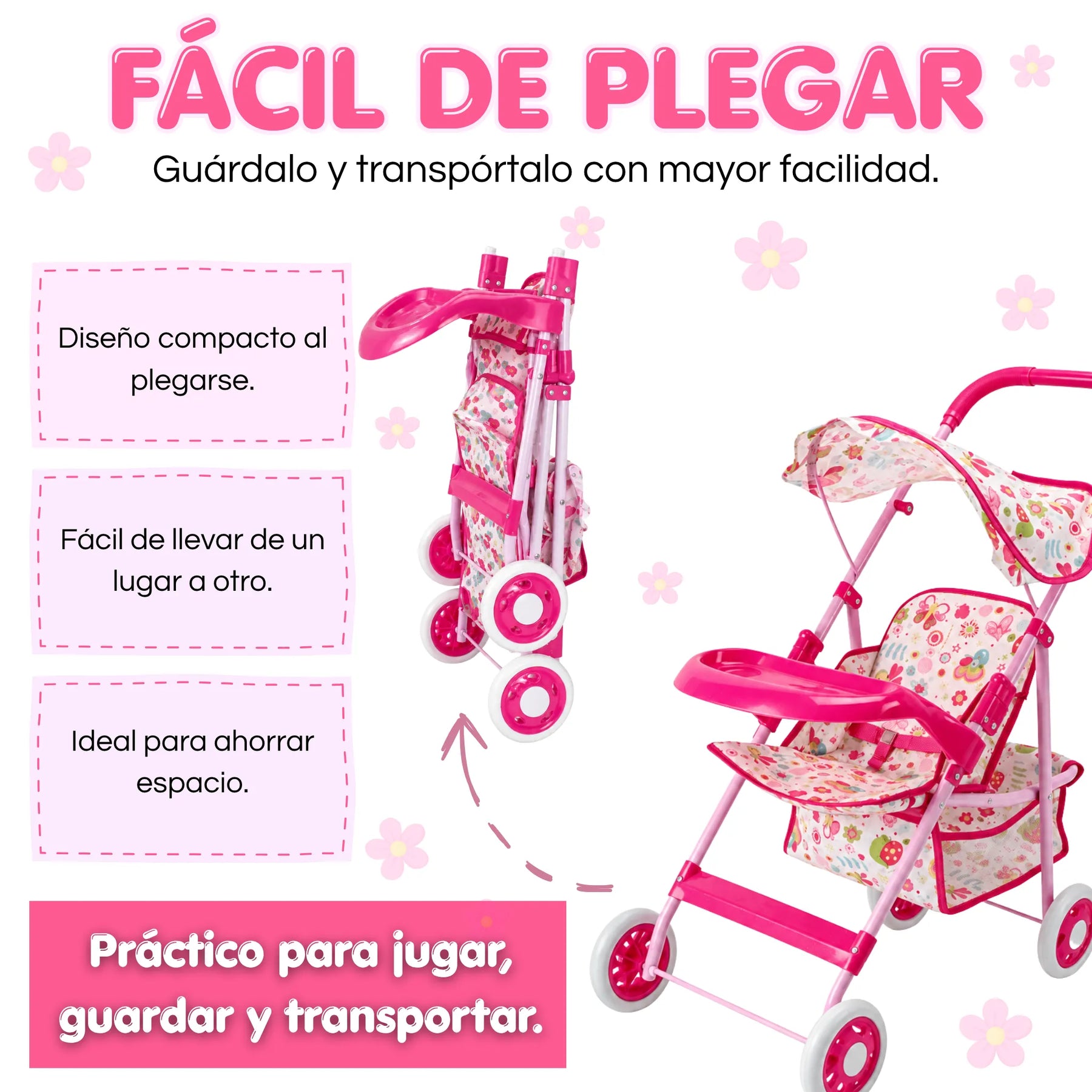 Coche Metálico Grande Plegable Para Muñecas