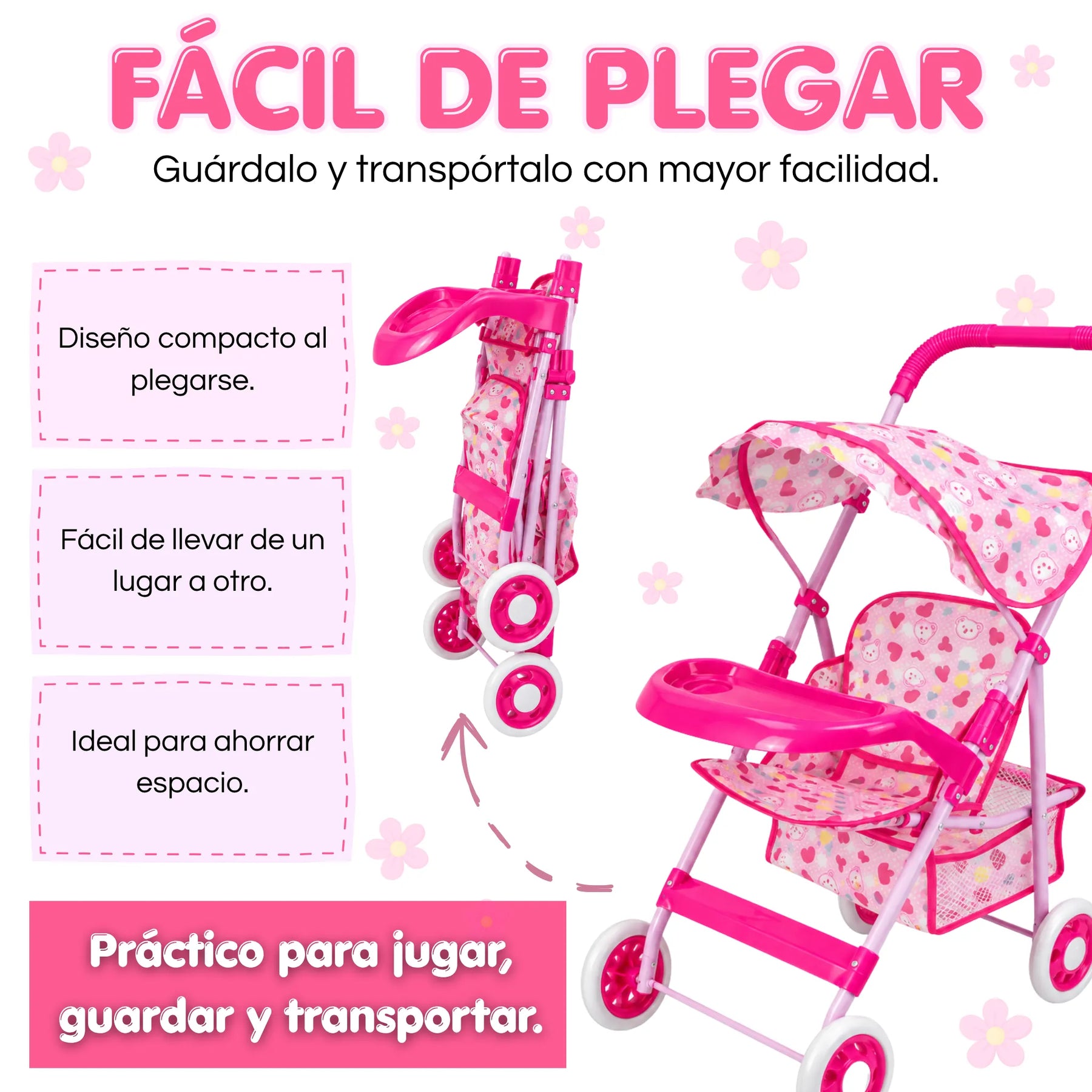 Coche Metálico Grande Plegable Para Muñecas