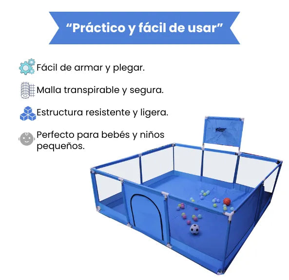 Parque Infantil Grande con Canasta y Pelotas Corral de Juegos para Bebés Portátil Plegable