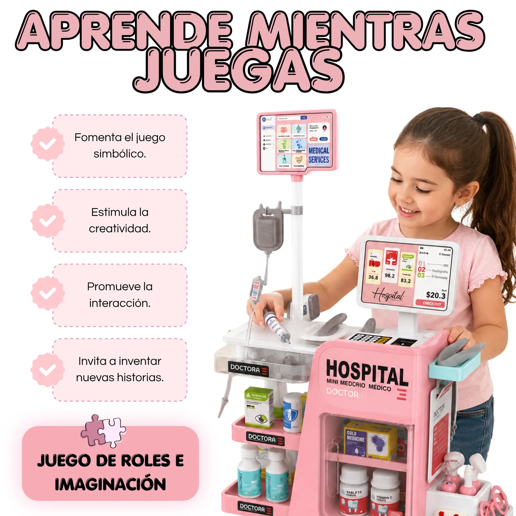 Consultorio Médico Infantil 55 Piezas con Luces, Sonidos y Accesorios