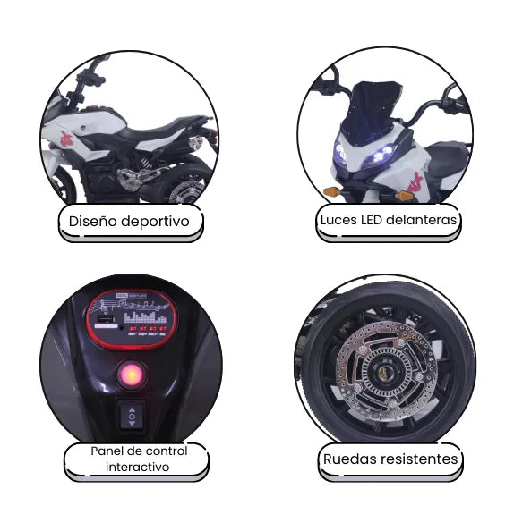 Montable Moto HD Infantil 3 Ruedas Con Luces LED, Sonidos, Bluetooth, USB Y Micrófono