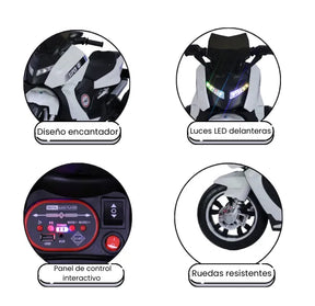 Montable Moto Max Electrica Recargable Para Niñas y Niños Con Luces Y Bluetooth