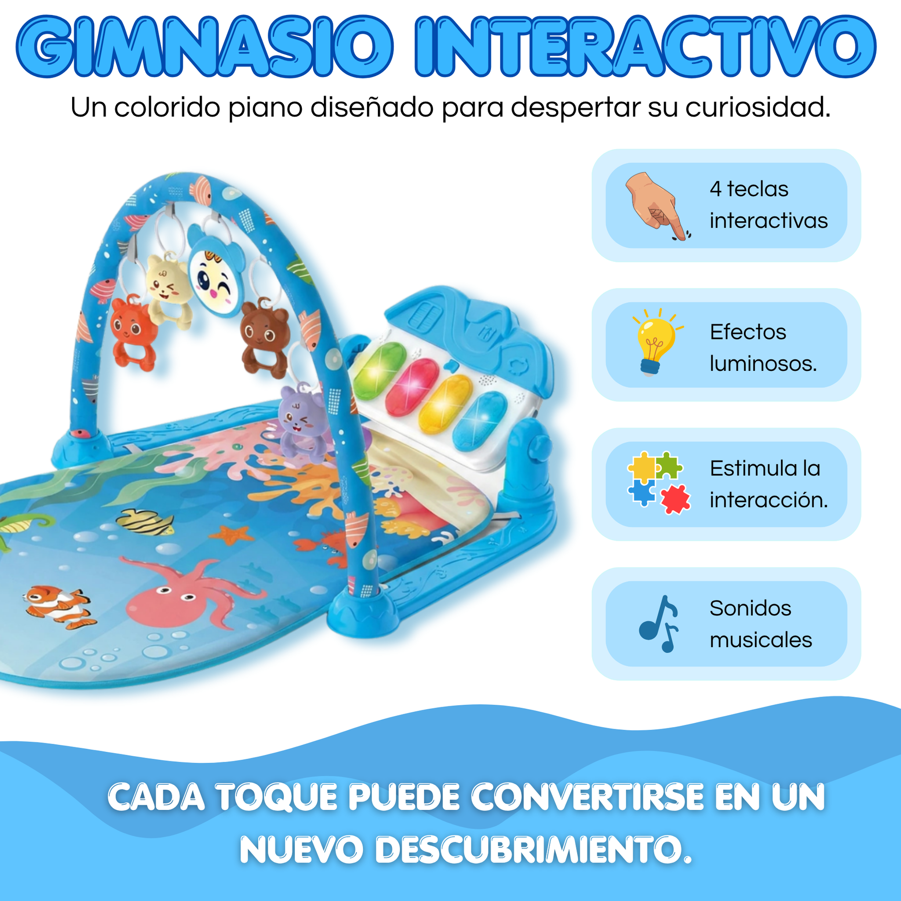 Gimnasio Interactivo para Bebé con Piano Musical, Luces y Arco de Actividades