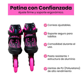 Patines Semiprofesionales 4 llantas en Línea Ajustables para Niña con Luces LED