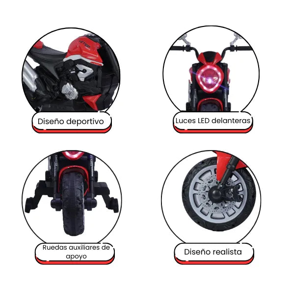 Montable Moto MT Eléctrica Para Niños Con Luces, Sonidos, Ruedas de Apoyo y Bluetooth