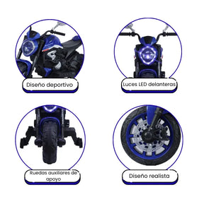 Montable Moto MT Eléctrica Para Niños Con Luces, Sonidos, Ruedas de Apoyo y Bluetooth