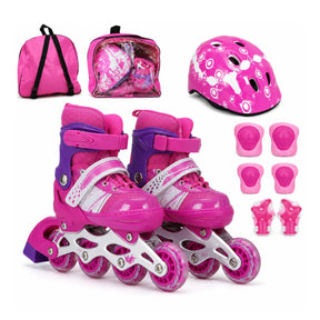 Patines Para Niña Ajustables Con Kit De Protección 4 Llantas Y Línea