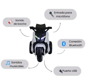 Montable Moto Max Electrica Recargable Para Niñas y Niños Con Luces Y Bluetooth