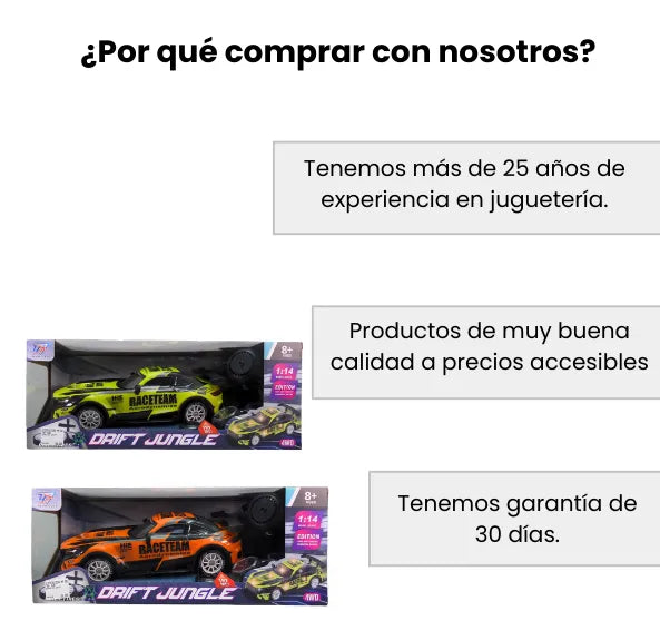 Carro RC Drift con Humo a Escala 1:14 4x4 Recargable con Luces LED y Llantas Intercambiables