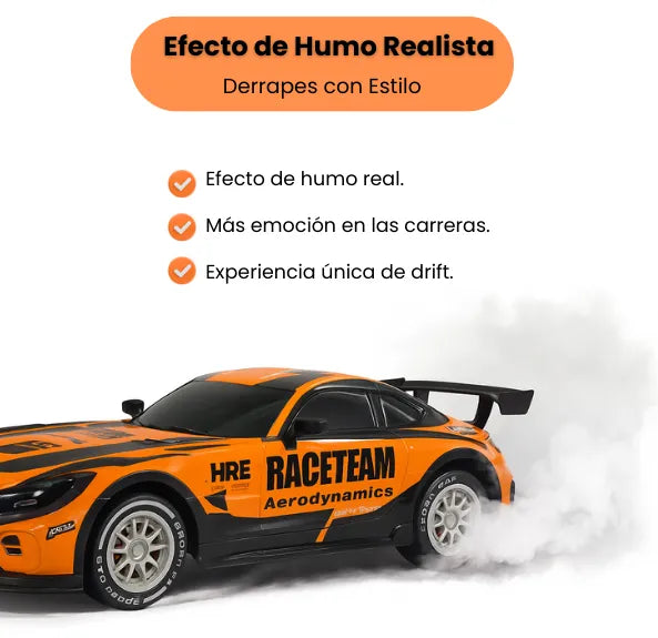 Carro RC Drift con Humo a Escala 1:14 4x4 Recargable con Luces LED y Llantas Intercambiables