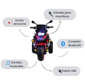 Montable Moto Eléctrica Infantil R1250 Negra Con Luces LED, Sonidos, USB y Bluetooth