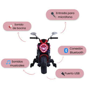 Montable Moto MT Eléctrica Para Niños Con Luces, Sonidos, Ruedas de Apoyo y Bluetooth