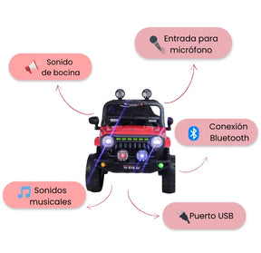Montable Campero Mediano Para Niño Con Control Remoto, Bluetooth, Luces LED Y Sonidos