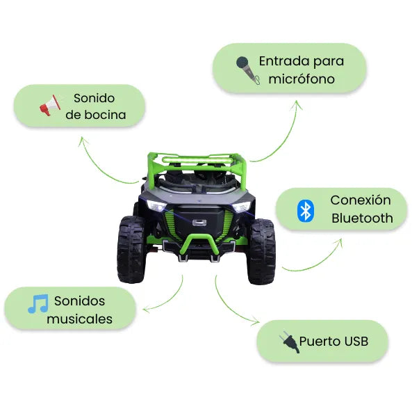 Montable Eléctrico Campero Grande Con Luces LED, Sonidos, Bluetooth Y Control Remoto