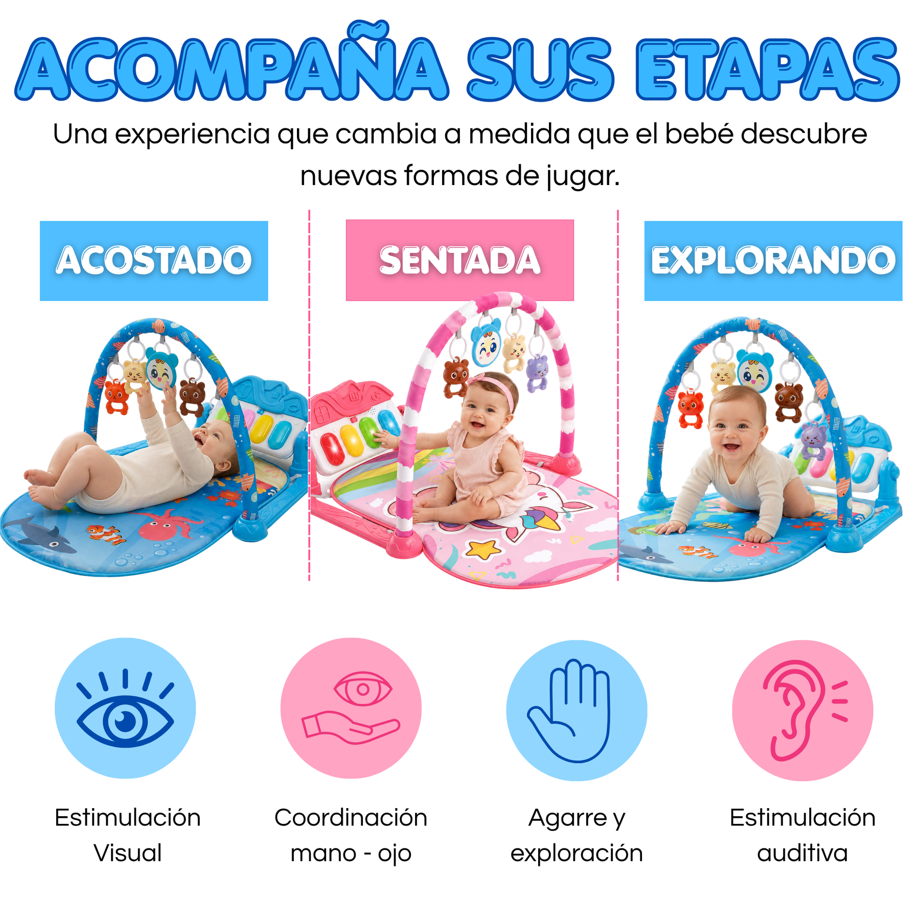 Gimnasio Interactivo para Bebé con Piano Musical, Luces y Arco de Actividades