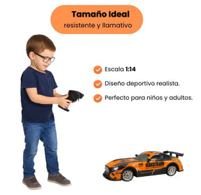 Carro RC Drift con Humo a Escala 1:14 4x4 Recargable con Luces LED y Llantas Intercambiables