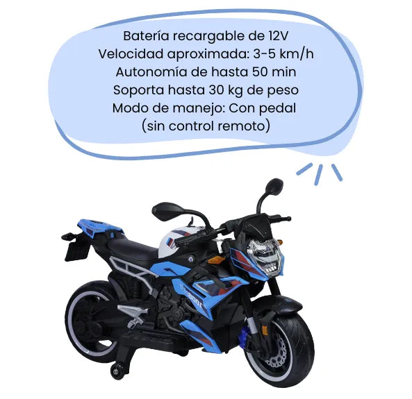 Montable Moto Eléctrica 1008HR Con Luces LED, Sonido, USB Y Ruedas De Apoyo