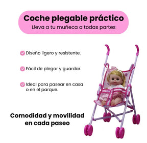 Set de Muñeca Con Cuna Y Coche Mas Accesorios Para Niñas