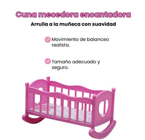 Set de Muñeca Con Cuna Y Coche Mas Accesorios Para Niñas