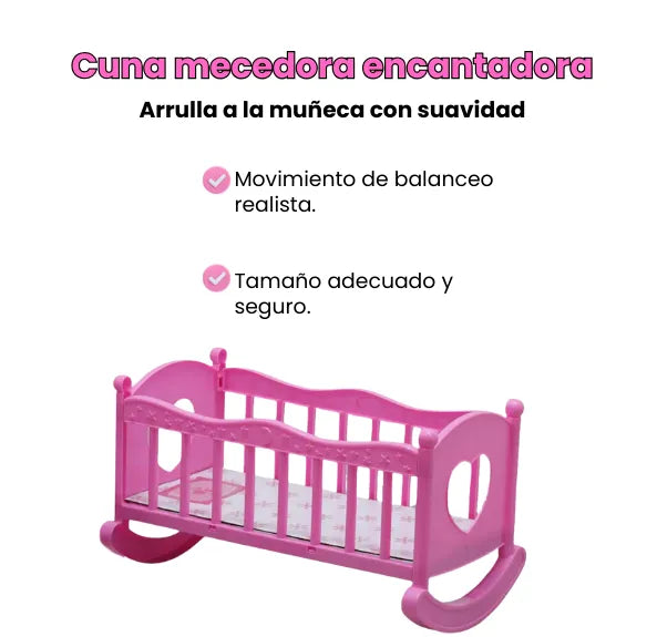 Set de Muñeca Con Cuna Y Coche Mas Accesorios Para Niñas