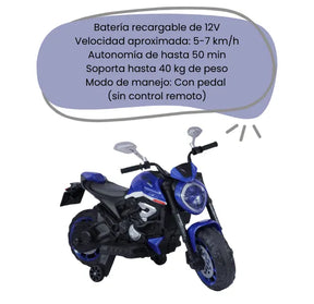 Montable Moto MT Eléctrica Para Niños Con Luces, Sonidos, Ruedas de Apoyo y Bluetooth