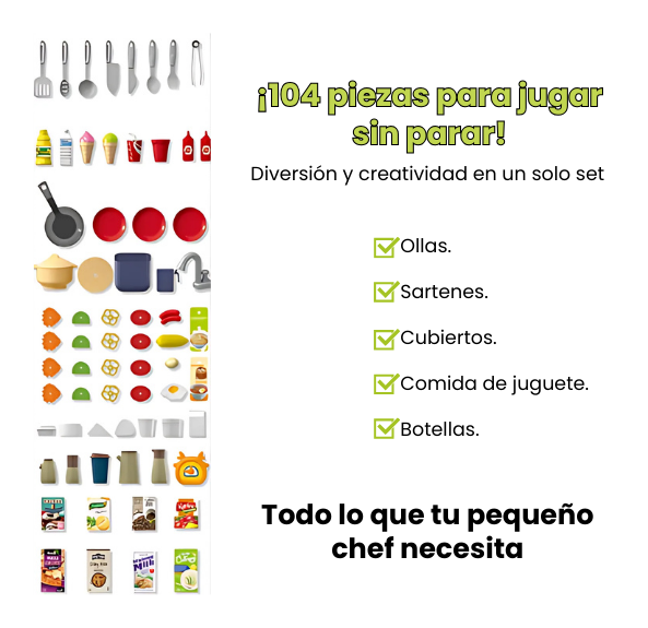Cocina Infantil Chef Niño Con 104 Accesorios, Luces, Sonidos Y Agua Real