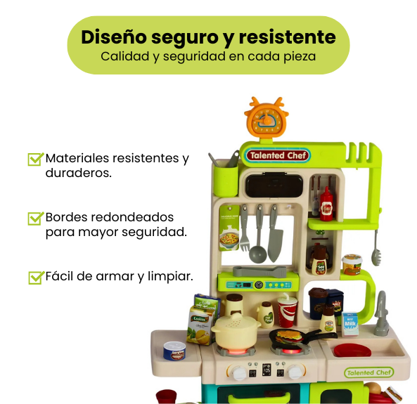 Cocina Infantil Chef Niño Con 104 Accesorios, Luces, Sonidos Y Agua Real