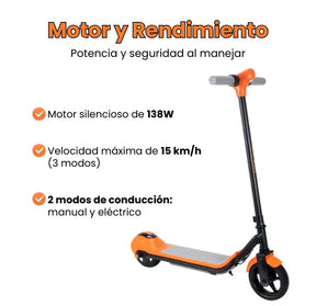 Scooter Eléctrica Mediana Infantil Con Bluetooth, Luces LED, Pantalla LCD Y Batería Recargable