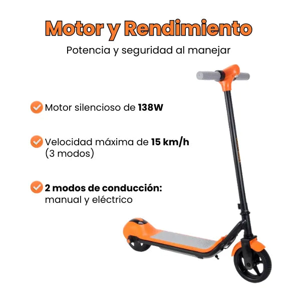 Scooter Eléctrica Mediana Infantil Con Bluetooth, Luces LED, Pantalla LCD Y Batería Recargable