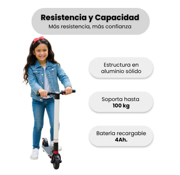 Scooter Eléctrica Grande Infantil Plegable con Pantalla LCD, Bluetooth y Velocidad 25 km/h