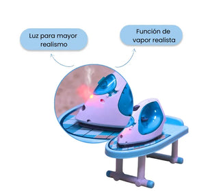 Set de Plancha Infantil Con Luz Y Vapor, Tabla de Planchado Y Accesorios Realistas