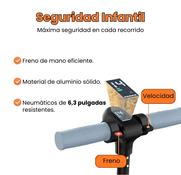 Scooter Eléctrica Mediana Infantil Con Bluetooth, Luces LED, Pantalla LCD Y Batería Recargable