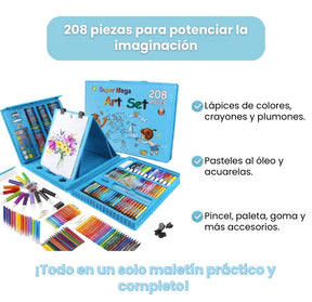 Set de Arte 208 Piezas Maletín Incluye Colores, Marcadores, Crayones y Acuarelas para Niños y Niñas
