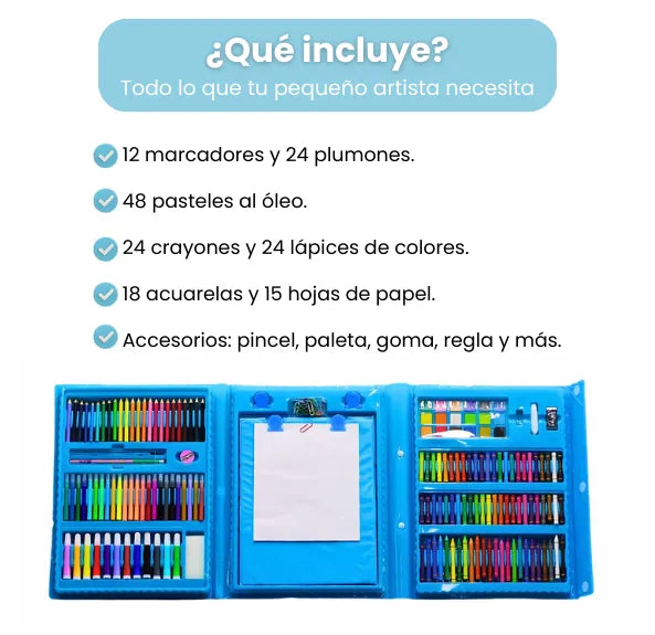 Set de Arte 208 Piezas Maletín Incluye Colores, Marcadores, Crayones y Acuarelas para Niños y Niñas