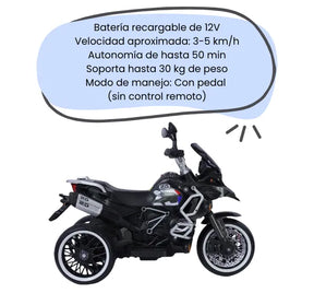 Montable Moto Eléctrica Infantil R1250 Negra Con Luces LED, Sonidos, USB y Bluetooth