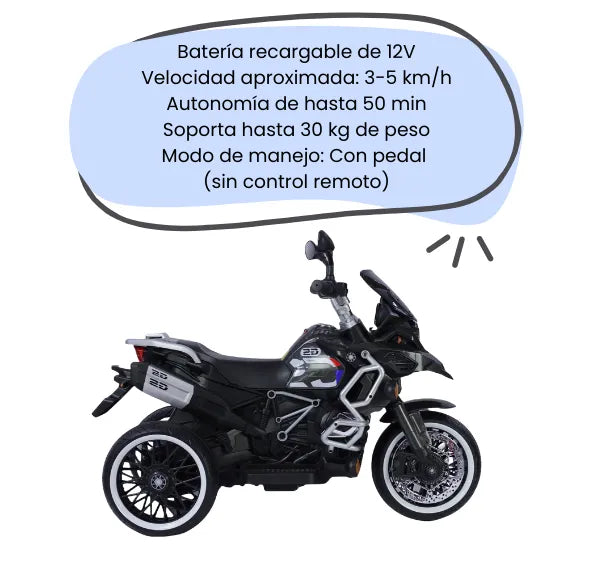 Montable Moto Eléctrica Infantil R1250 Negra Con Luces LED, Sonidos, USB y Bluetooth